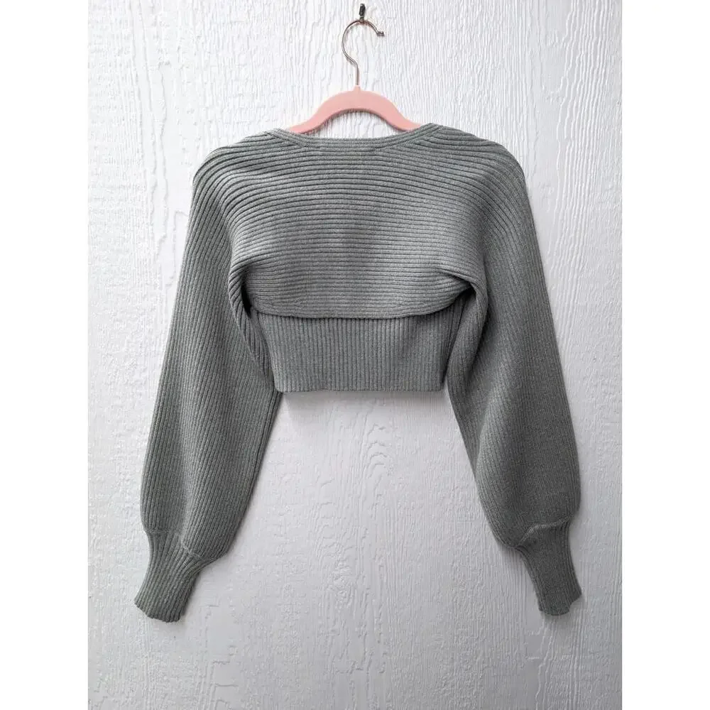 NWT Zara Ribbed Arm Warmers & Strapless Top Bodice Set Gray Green Size Medium - Picture 7 of 8